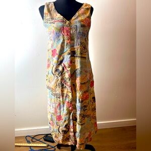 Vintage Jams World L Hula Luau Hawaiian Wonderland Button Front Sleeveless Dress